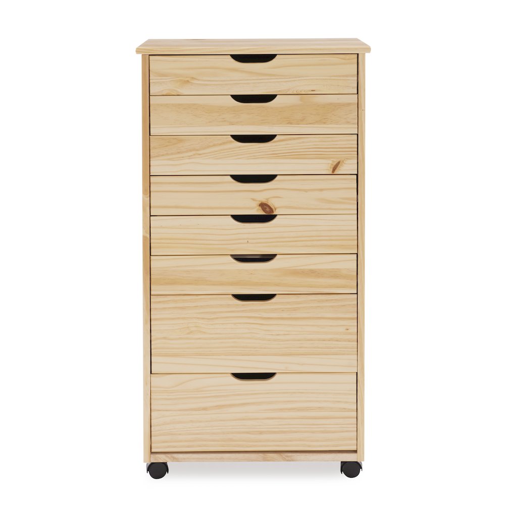 Cary Eight Drawer Rolling Storage Cart, Natural. Picture 2