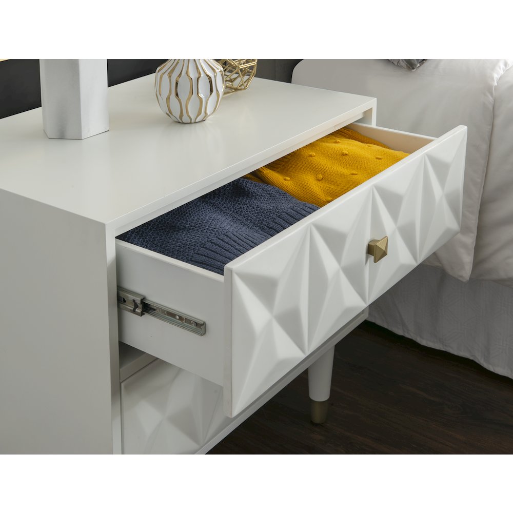 Two Drawer Geo Texture Nightstand White. Picture 4