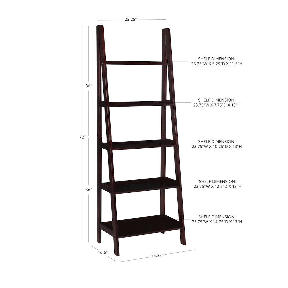 Acadia Ladder Bookshelf, Espresso. Picture 16