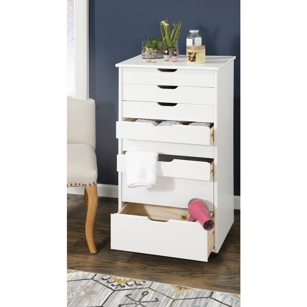 Cary Eight Drawer Rolling Storage Cart, White Wash. Picture 3