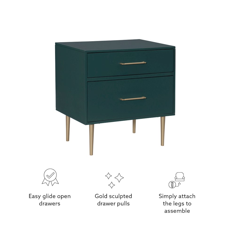 Gloria Two Drawer Night Stand Dark Green. Picture 16