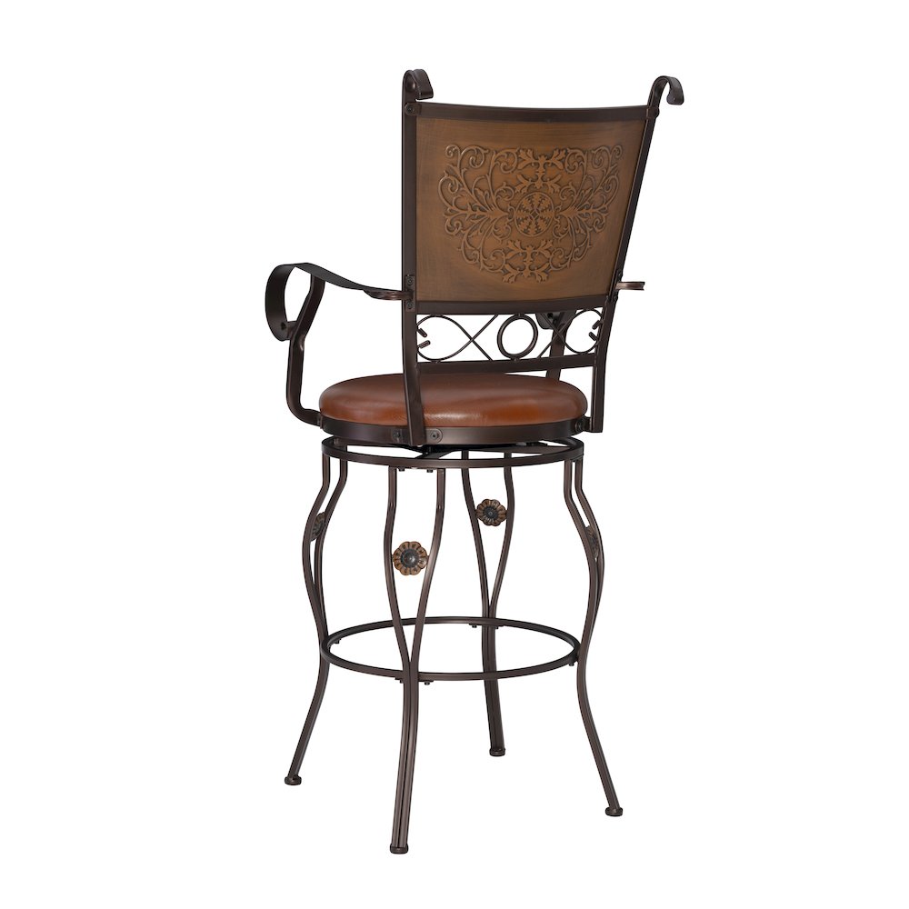 Big & Tall Copper Stamped Back Barstool with Arms. Picture 9
