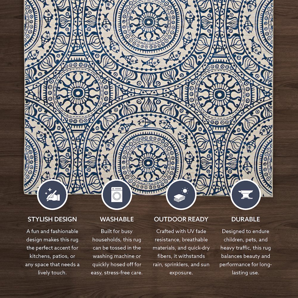 Outdoor Washable Ormond Smoke & Blue 2' X 3', Rug. Picture 4