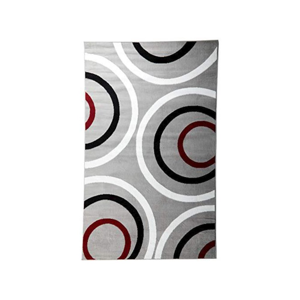 Capri Circles  Gray White Black Red 4'4"x7'4 Rug. Picture 1