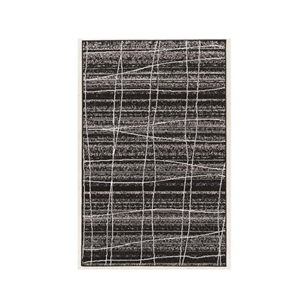 Capri Mod Plaid Black Grayy and White 4'4"x 7'4  Rug. Picture 1