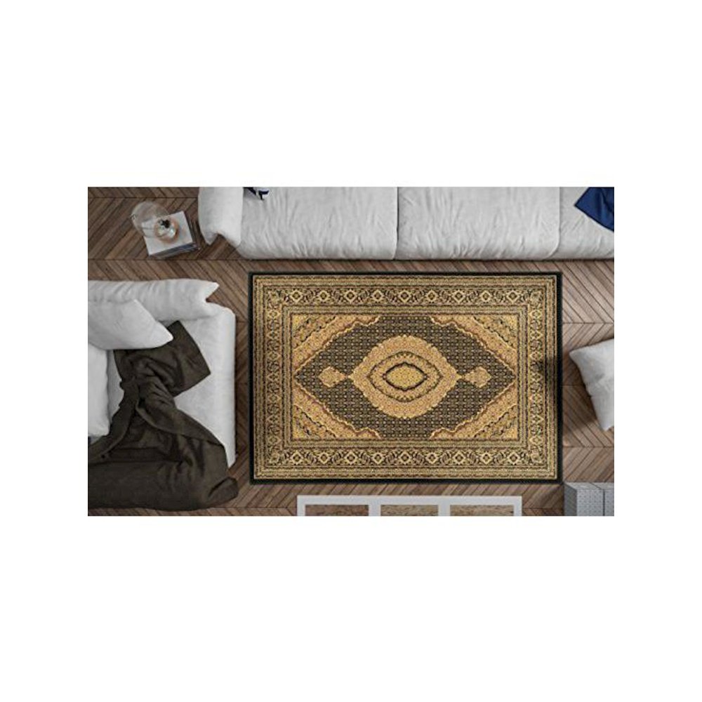 Persian Treasures Mahi Tabriz Black 8' Square Rug. Picture 1