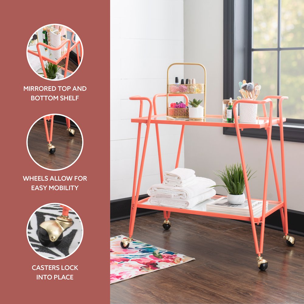 Coral Mid-Century Bar Cart. Picture 11