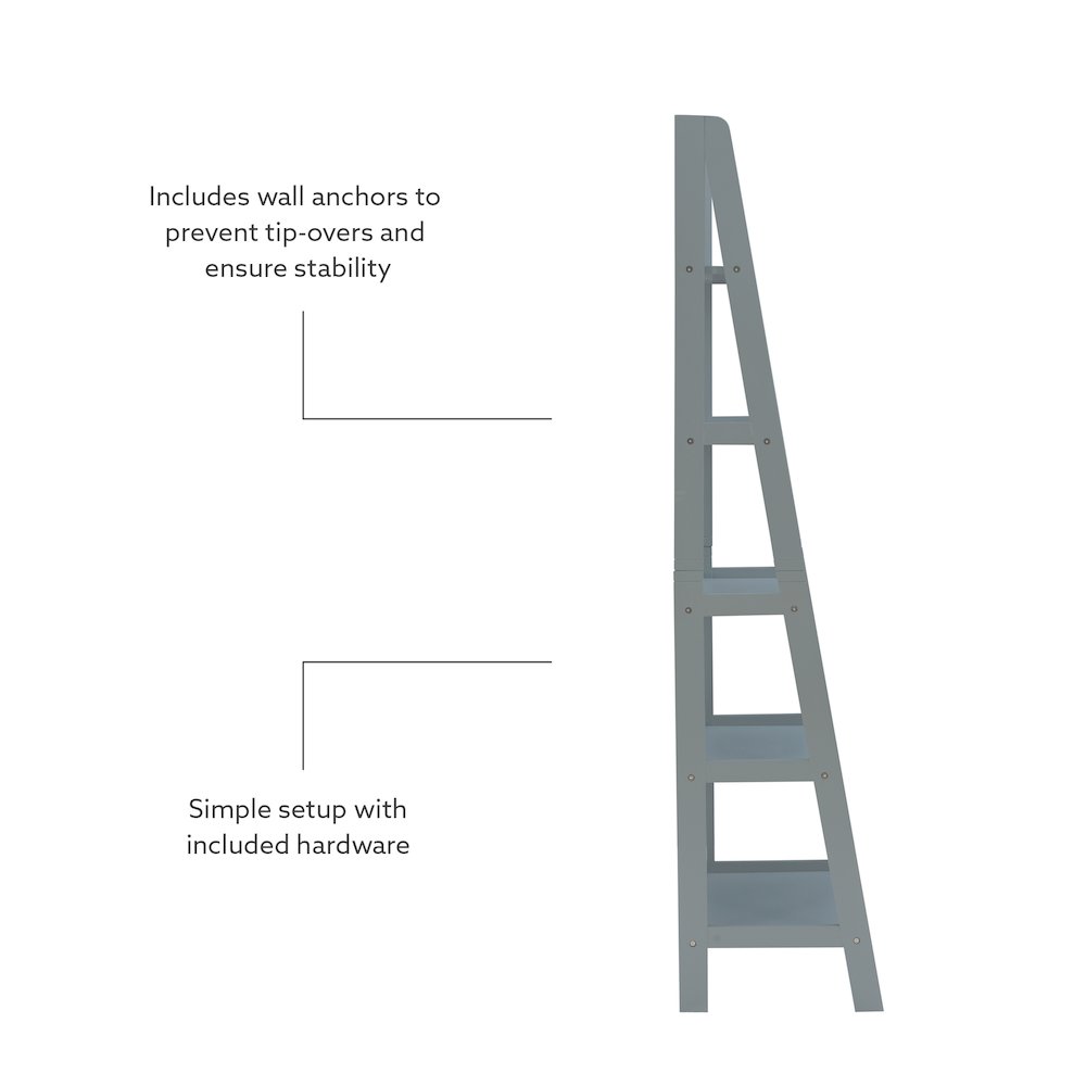 Acadia Ladder Bookshelf, Grey. Picture 11
