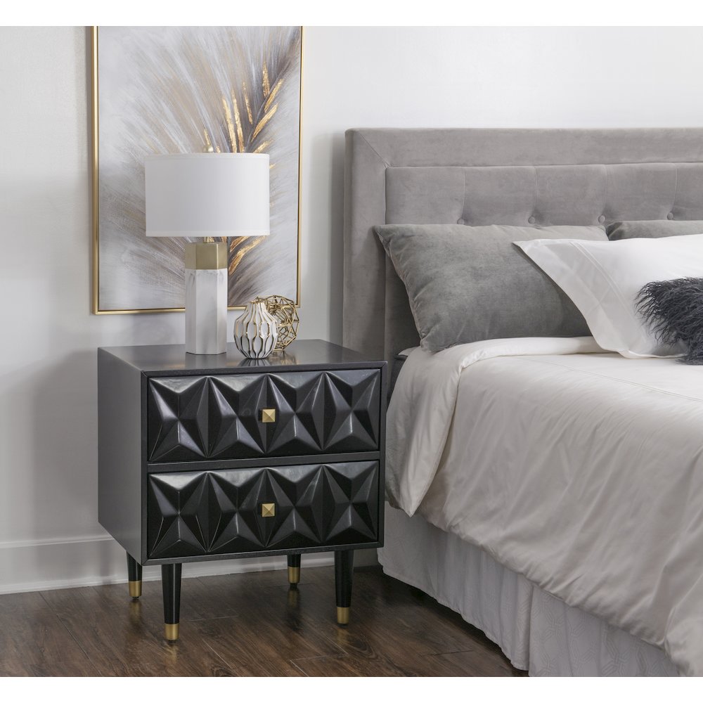 Two Drawer Geo Texture Nightstand Black. Picture 3
