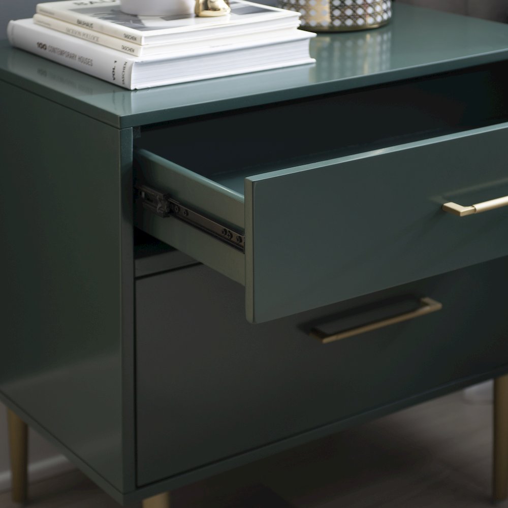 Gloria Two Drawer Night Stand Dark Green. Picture 5