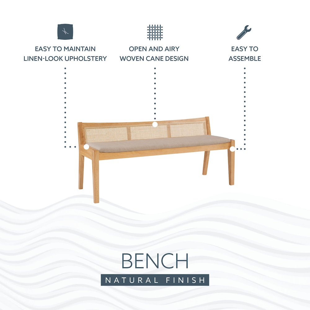 Nassau Rattan Cane Bench with Back, Beige. Picture 13