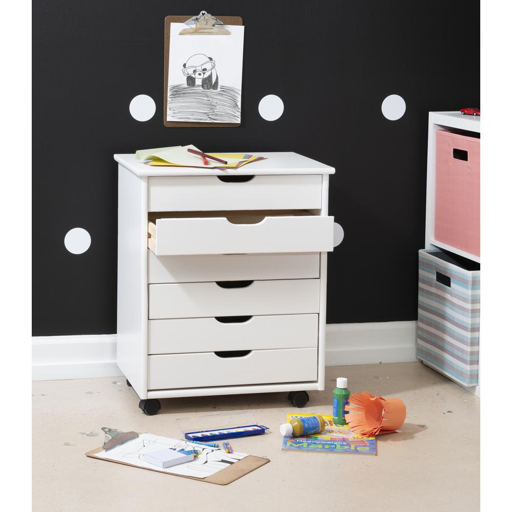 Cary Six Drawer Wide Roll Cart, White Wash. Picture 11