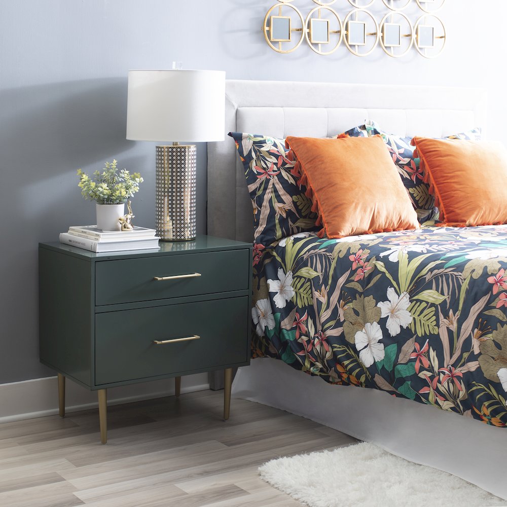 Gloria Two Drawer Night Stand Dark Green. Picture 3