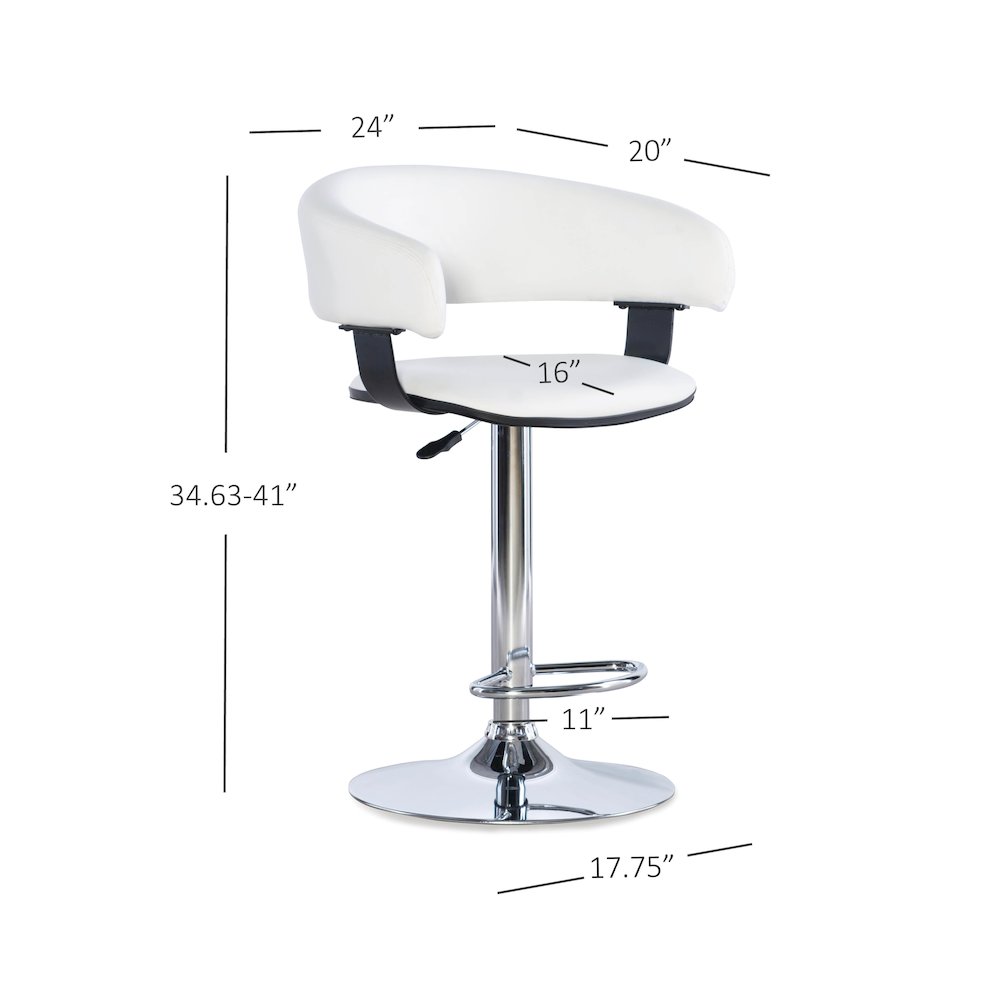White Faux Leather Barrel & Chrome Adjustable Height Bar Stool. Picture 10
