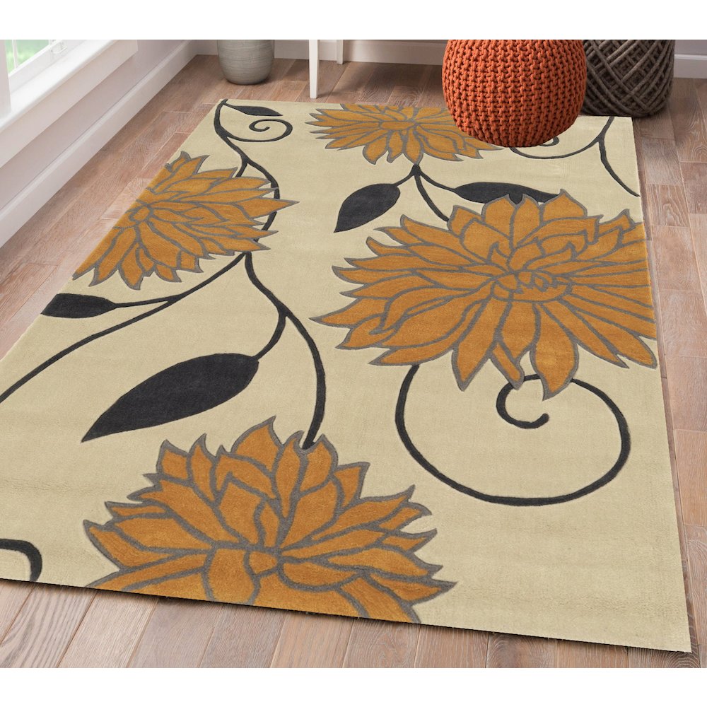 Trio Floral Ivory & Marigold 5x7, Rug. Picture 1