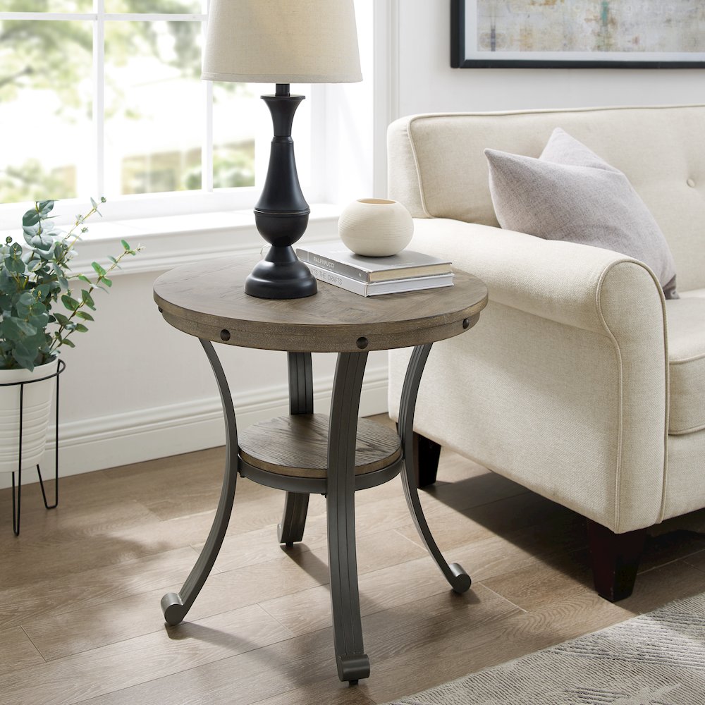 Franklin Metal and Wood Round Side Table Pewter. Picture 2