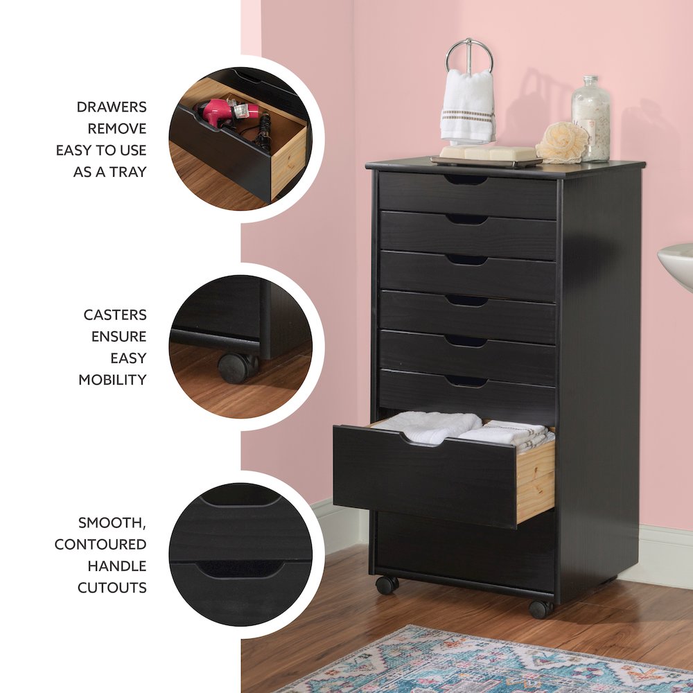 Cary Eight Drawer Rolling Storage Cart, Black. Picture 14