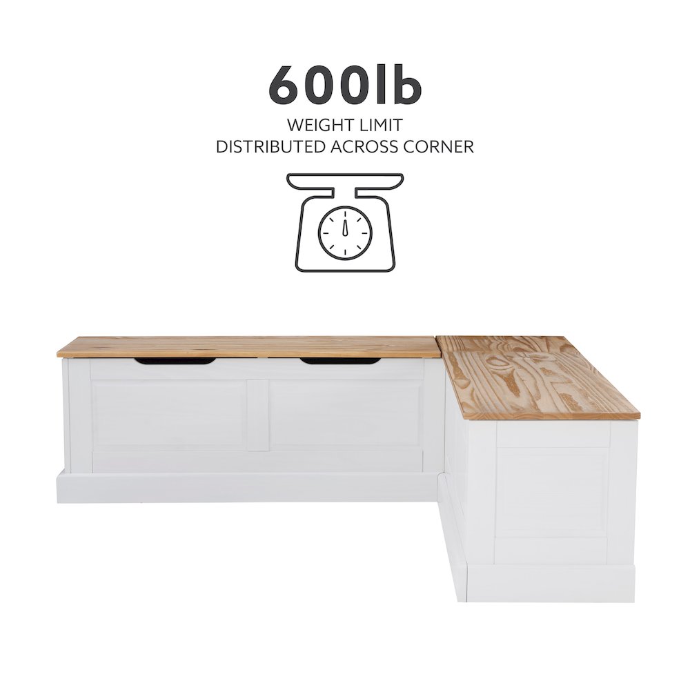 Tobin Backless Two Tone Breakfast Nook, Natural And White. Picture 17
