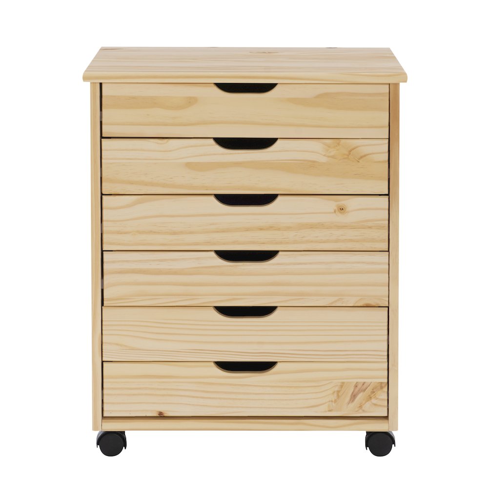 Cary Six Drawer Wide Roll Cart, Natural. Picture 2