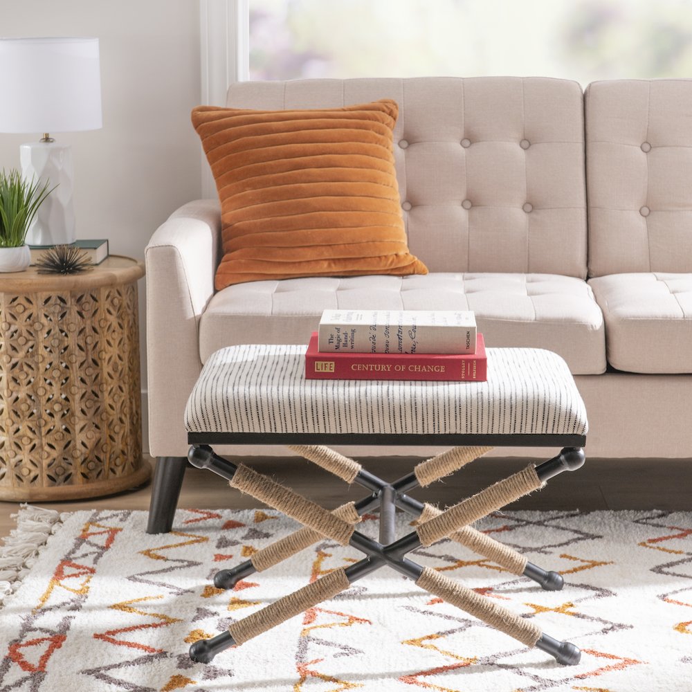 Ashburn Campaign Accent Stool Striped. Picture 5
