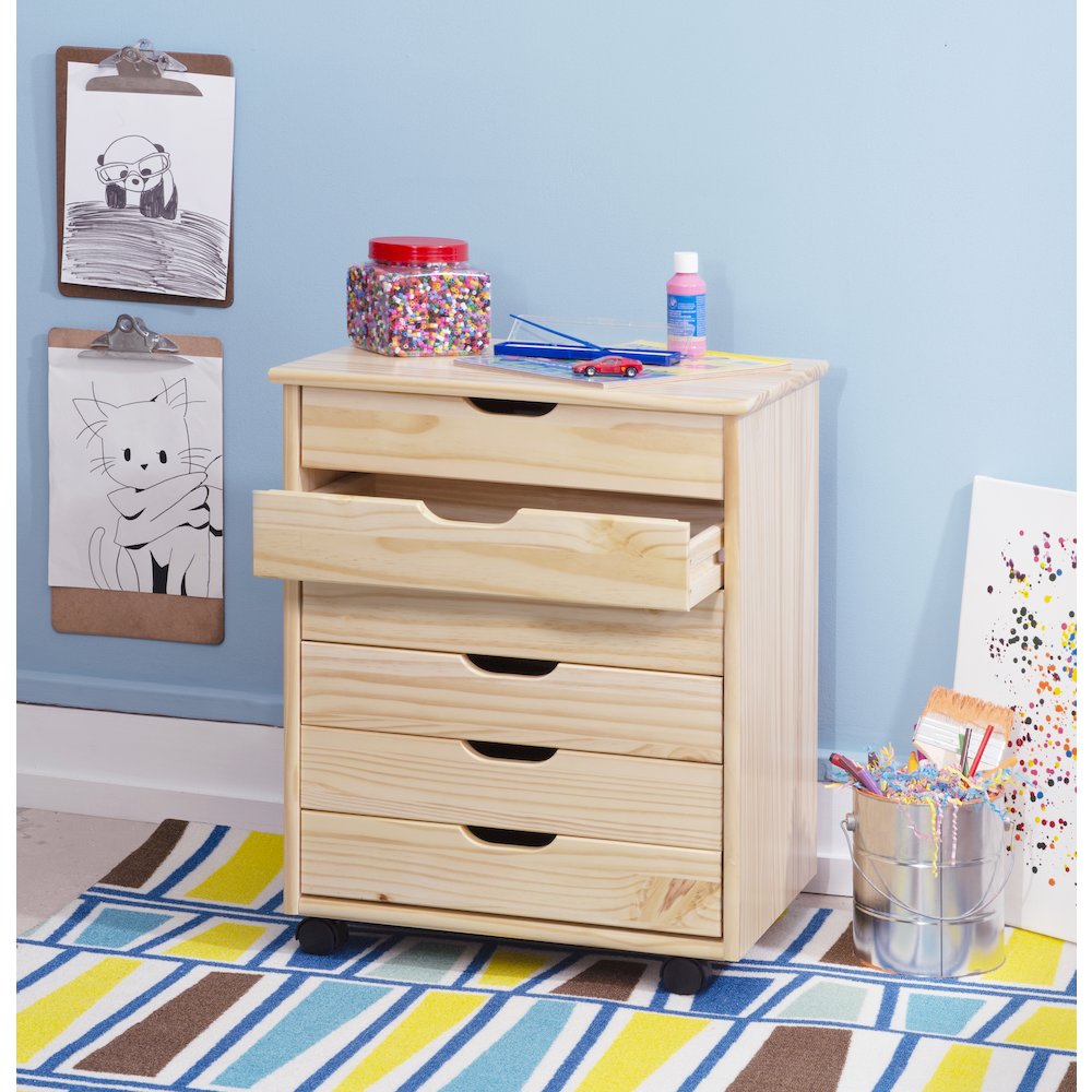 Cary Six Drawer Wide Roll Cart, Natural. Picture 6