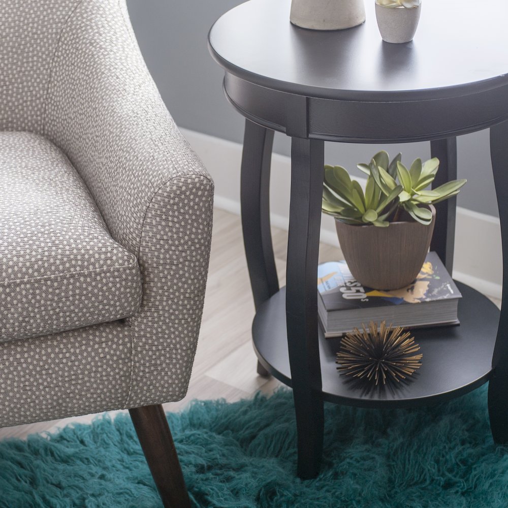 Black Round Table with shelf. Picture 4