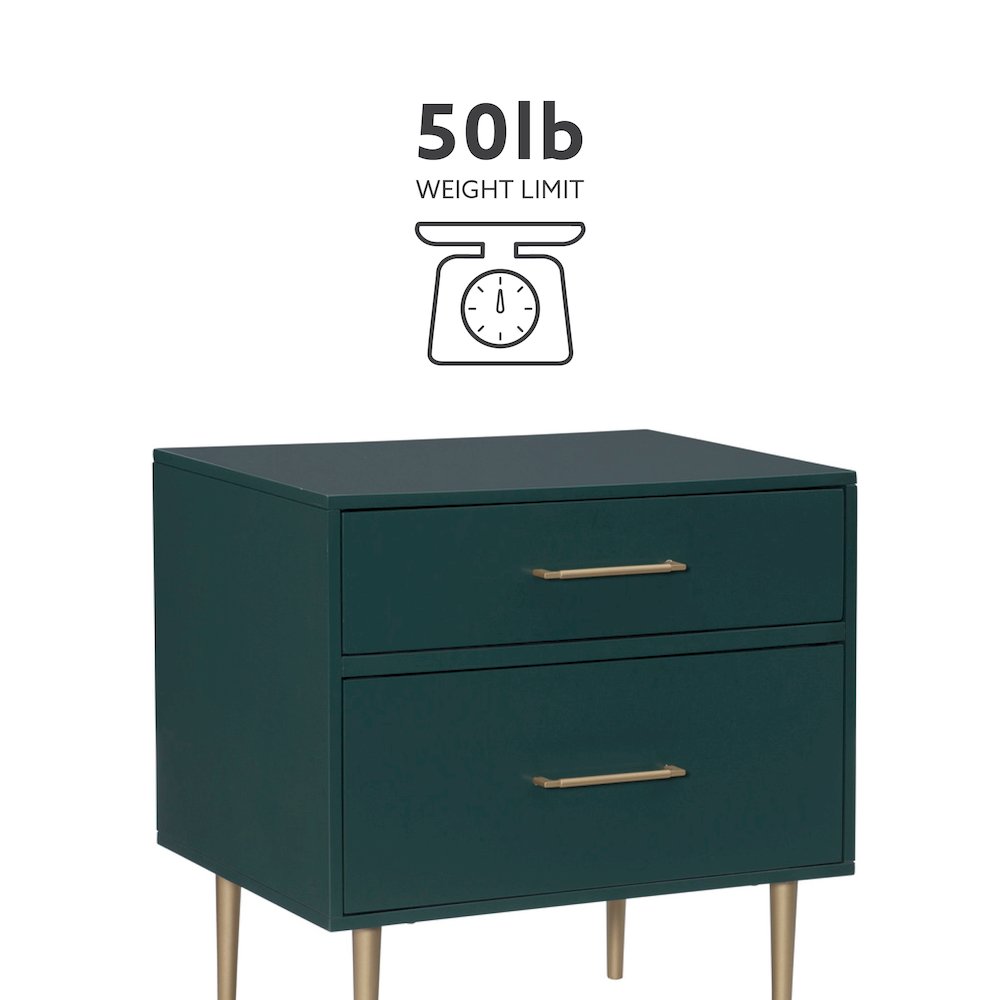 Gloria Two Drawer Night Stand Dark Green. Picture 17