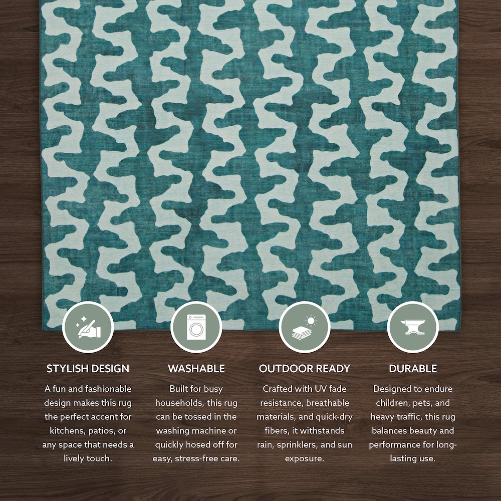 Outdoor Washable Doral Aqua & Green 5' X7', Rug. Picture 5