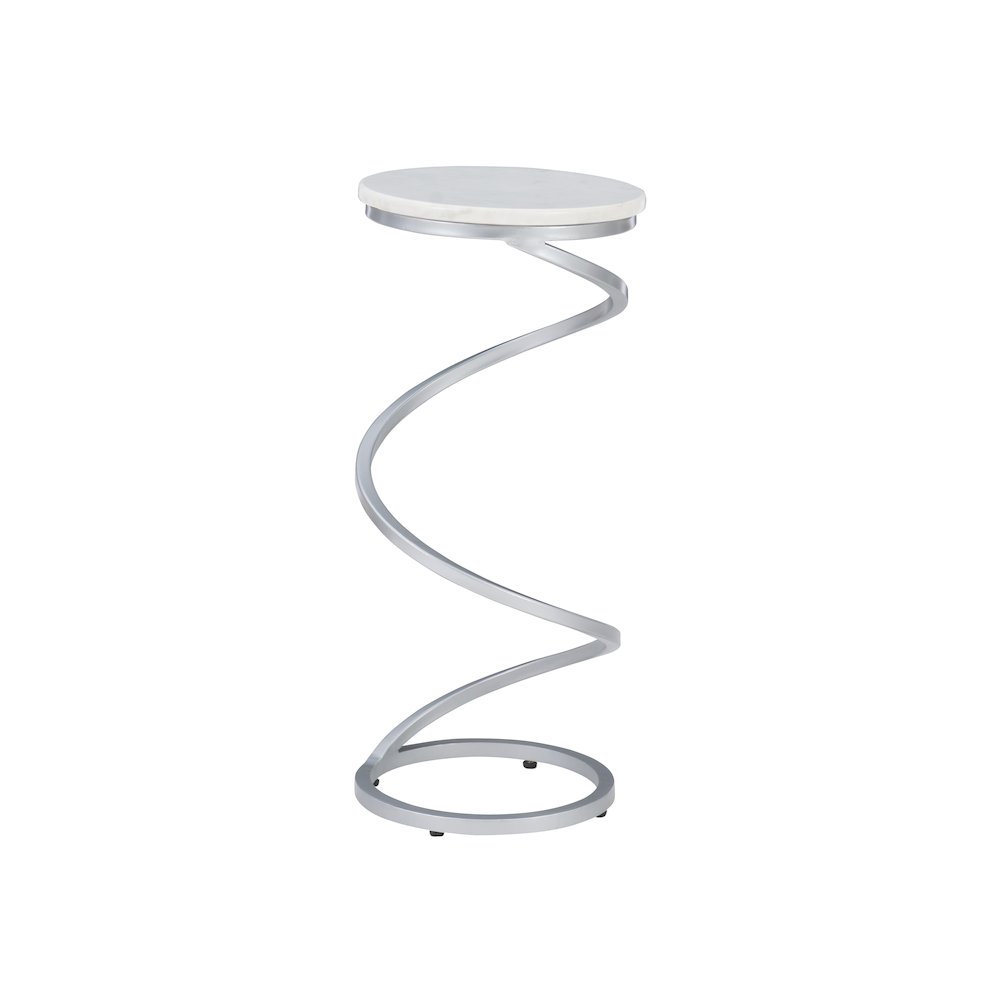 Rian Spiral Drink Table Silver White Marble. Picture 6
