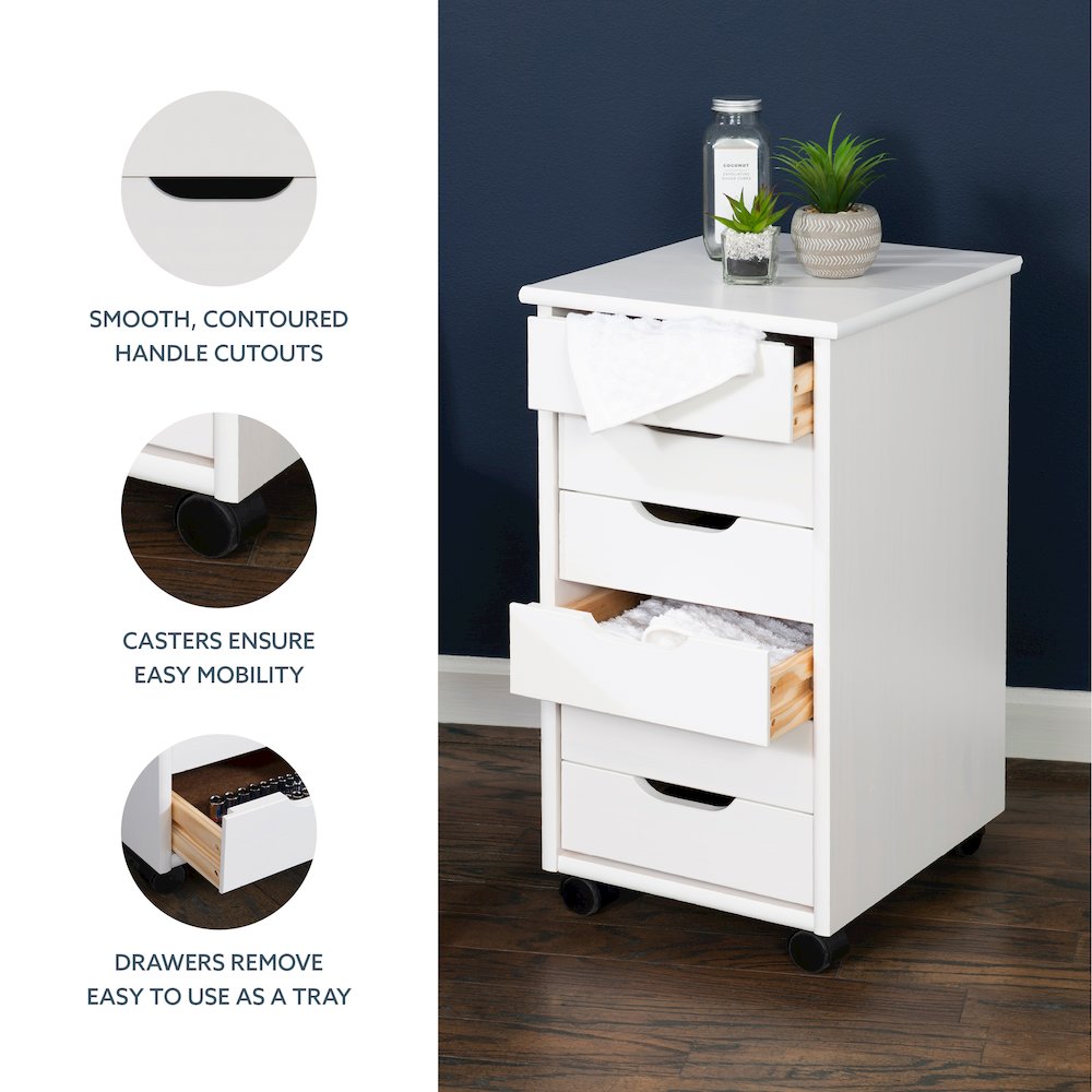 Cary Six Drawer Rolling Storage Cart, White Wash. Picture 12