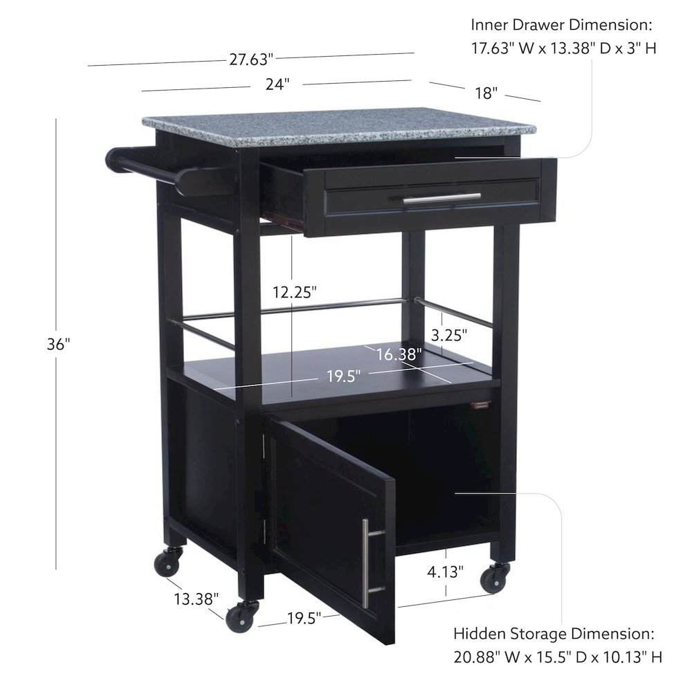 Mitchell Black Kitchen Cart With Granite Top. Picture 18