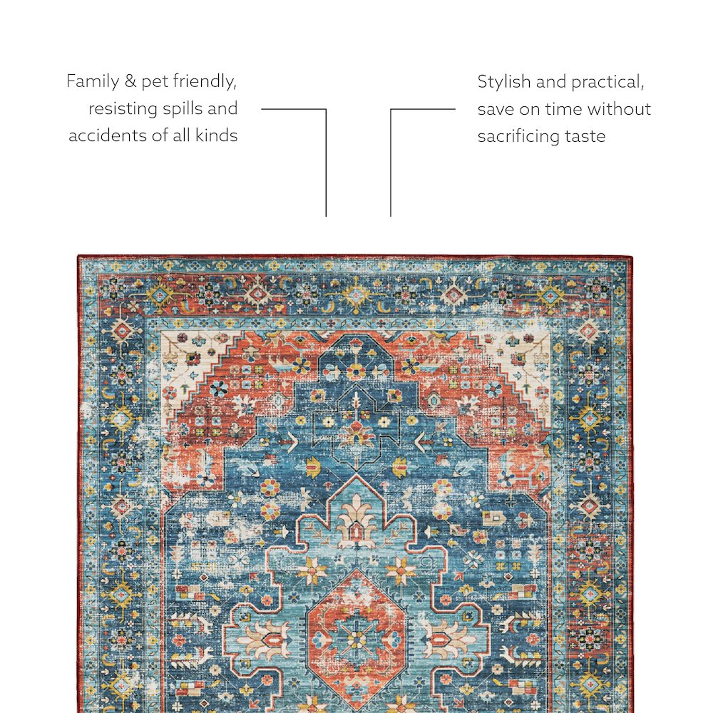 Washable Markum Teal/Rust 2x3, Rug. Picture 4