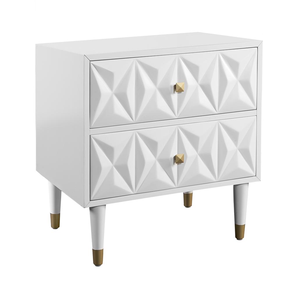 Two Drawer Geo Texture Nightstand White. Picture 1