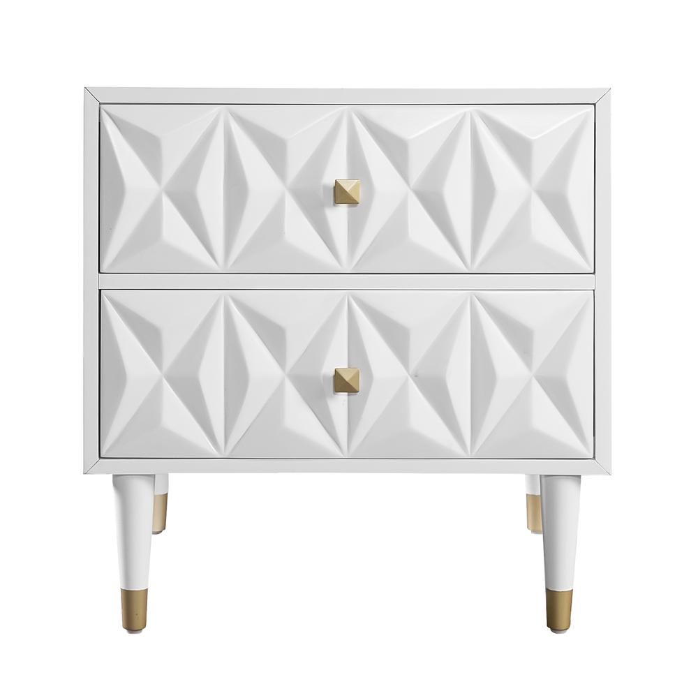 Two Drawer Geo Texture Nightstand White. Picture 2