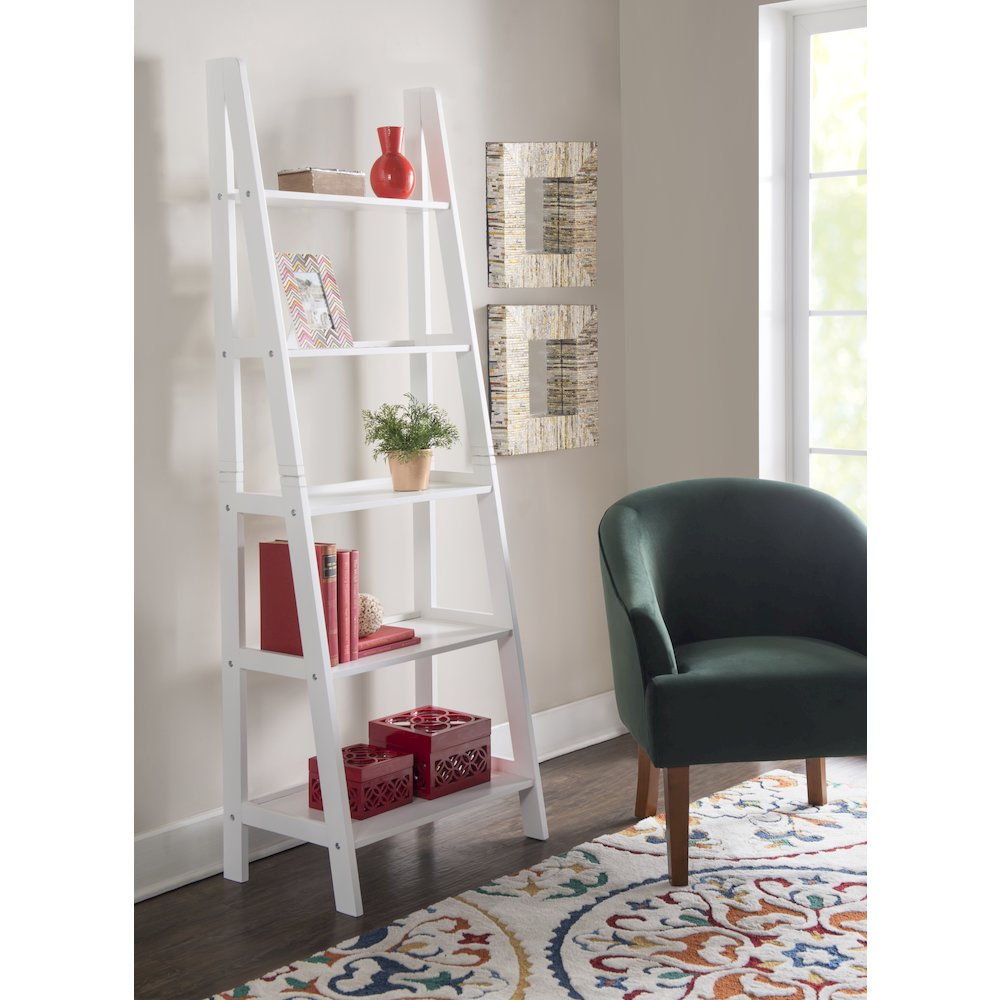 Acadia Ladder Bookshelf, White. Picture 3
