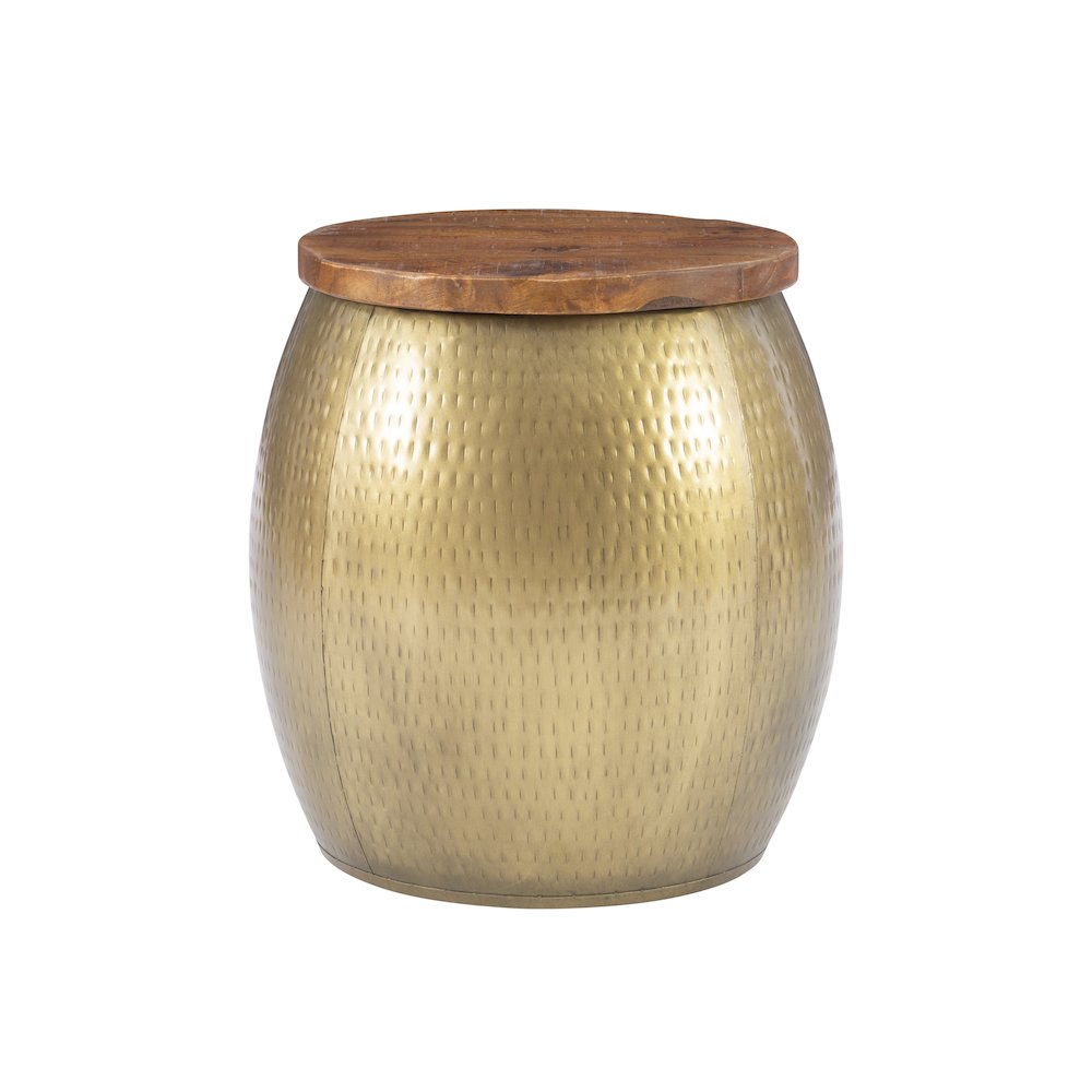 Royce Drum Side Table With Storage Brass. Picture 7
