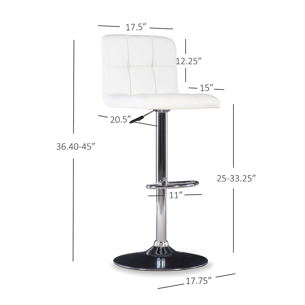 White Quilted Faux Leather & Chrome Adjustable Height Bar Stool. Picture 19