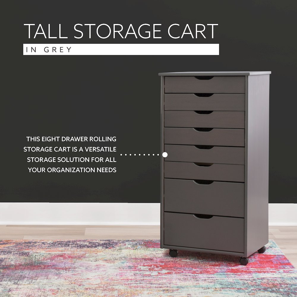 Cary Eight Drawer Rolling Storage Cart, Grey. Picture 12