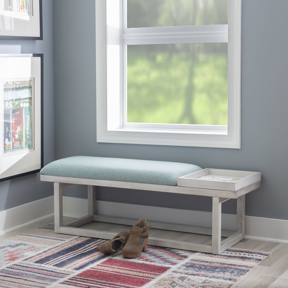 Georgia Bench With Tray Whitewash Aqua. Picture 2