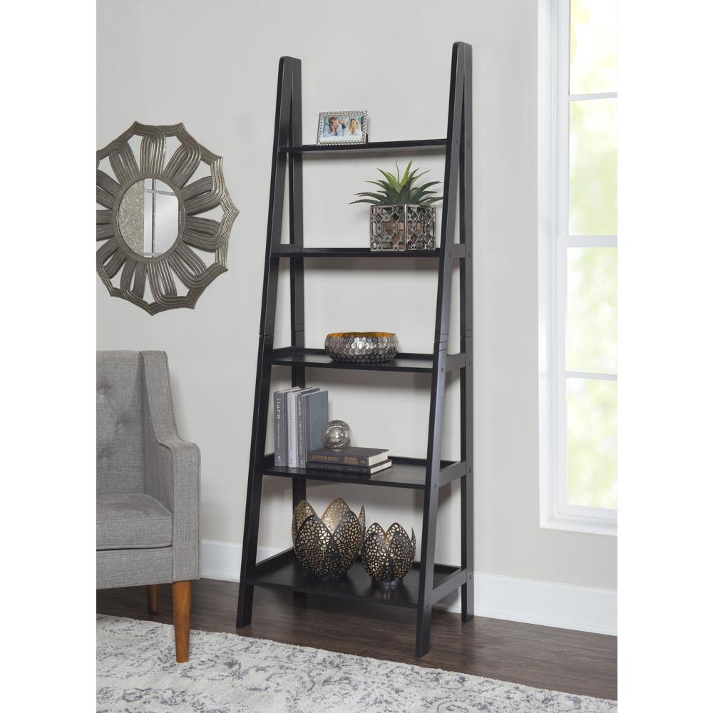 Acadia Ladder Bookshelf, Black. Picture 7