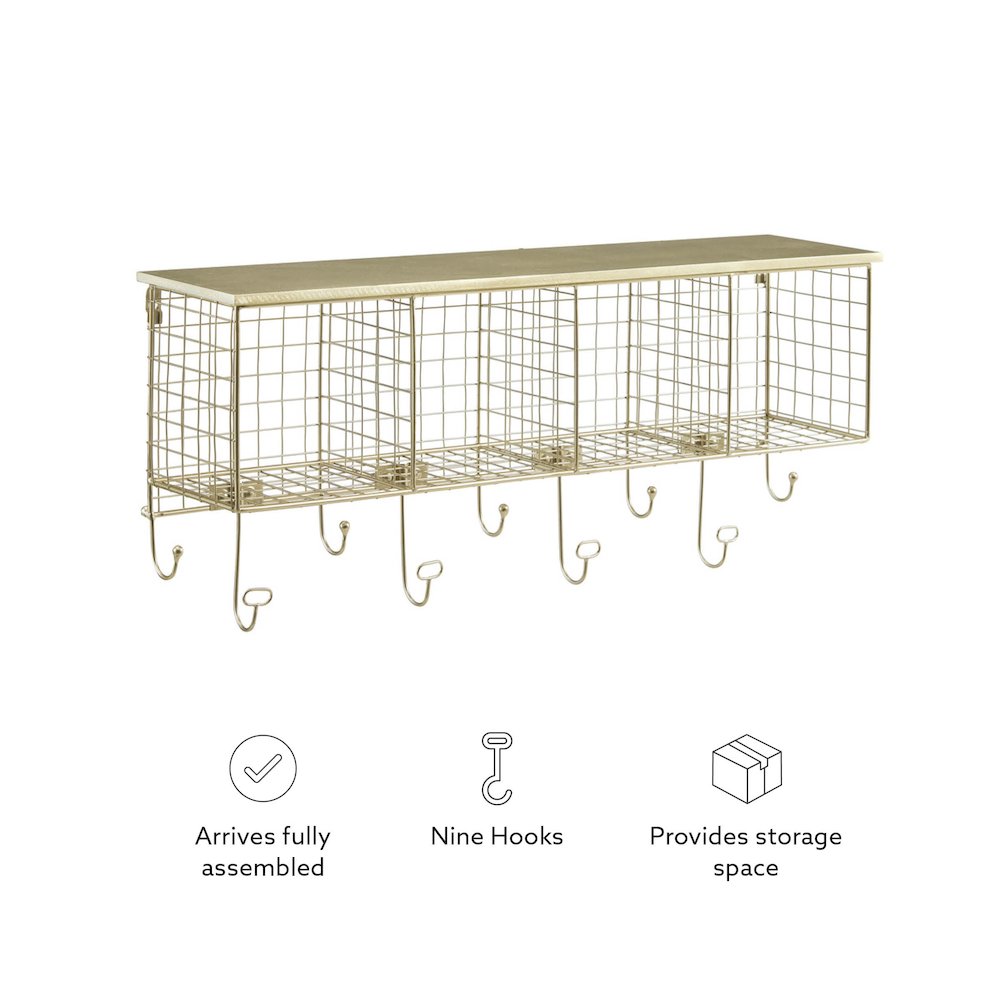 Four Cubby Wall Shelf Gold. Picture 12