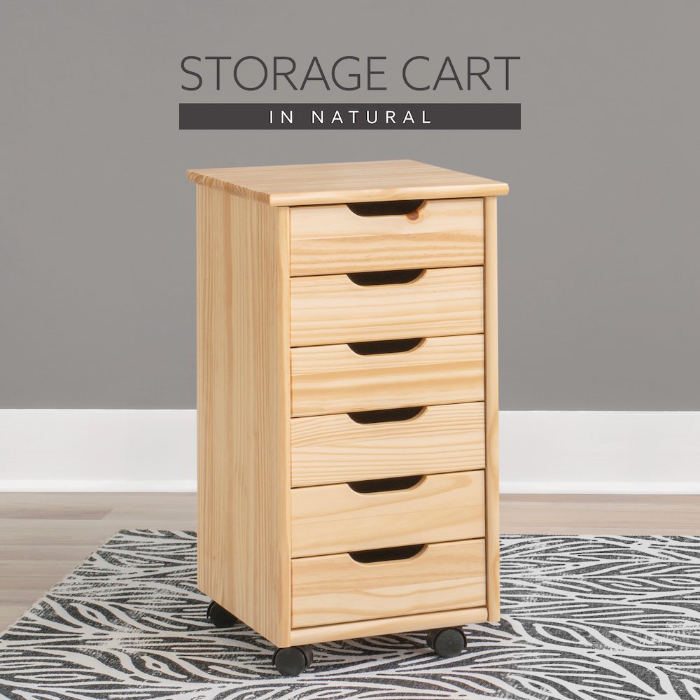 Cary Six Drawer Rolling Storage Cart, Natural. Picture 12
