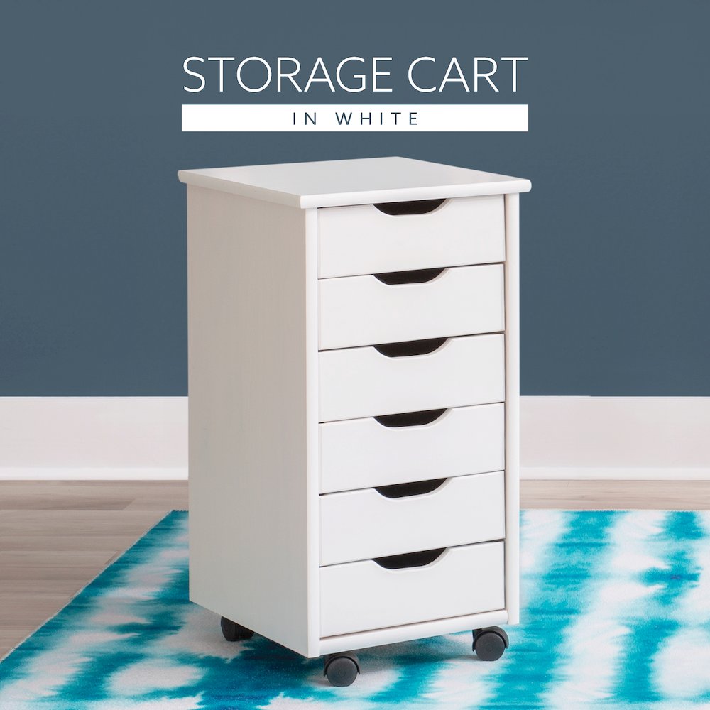 Cary Six Drawer Rolling Storage Cart, White Wash. Picture 11