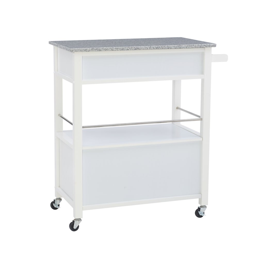 Cameron White Kitchen Cart With Granite Top. Picture 11