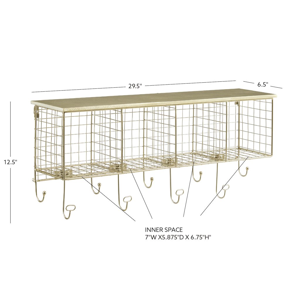 Four Cubby Wall Shelf Gold. Picture 14