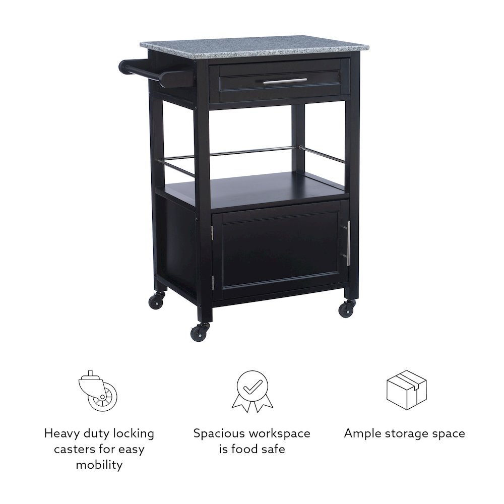 Mitchell Black Kitchen Cart With Granite Top. Picture 16