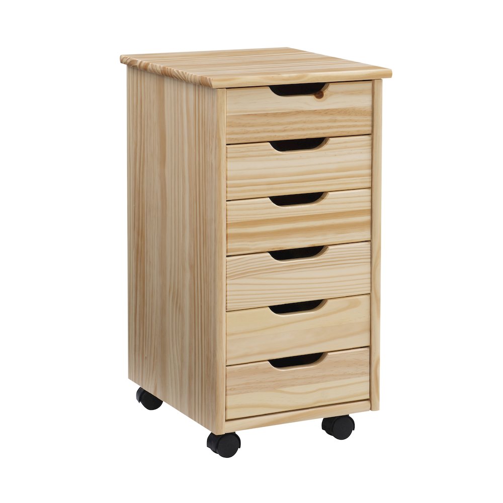 Cary Six Drawer Rolling Storage Cart, Natural. Picture 10