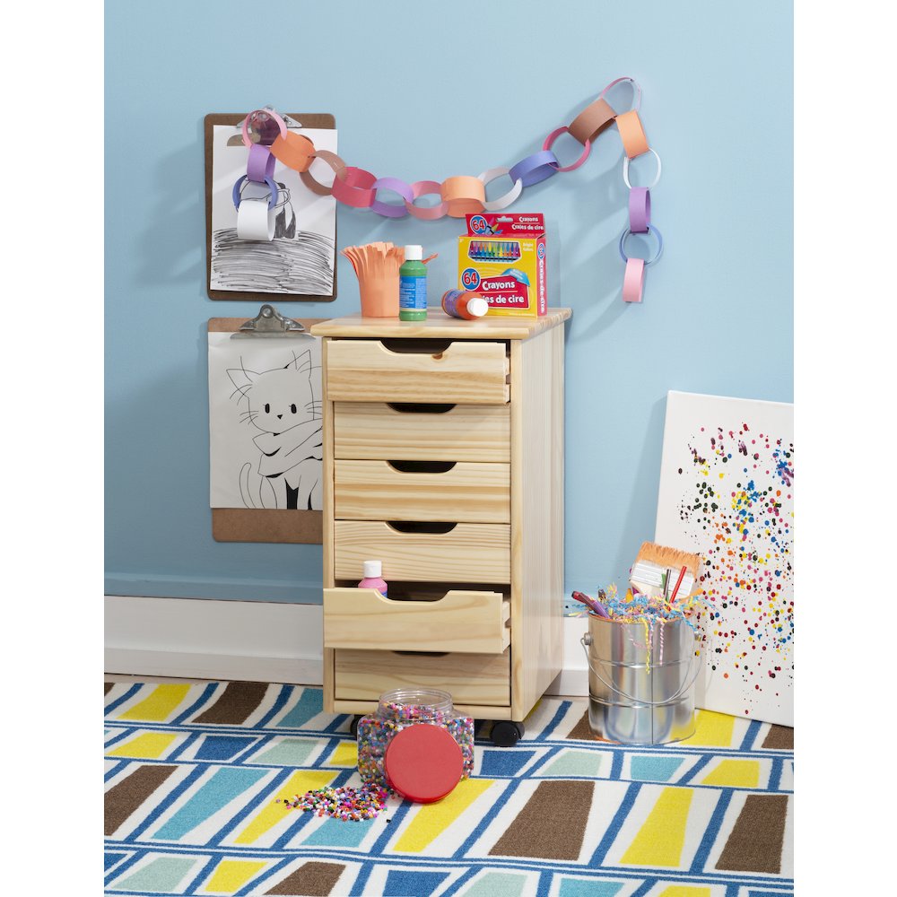 Cary Six Drawer Rolling Storage Cart, Natural. Picture 6