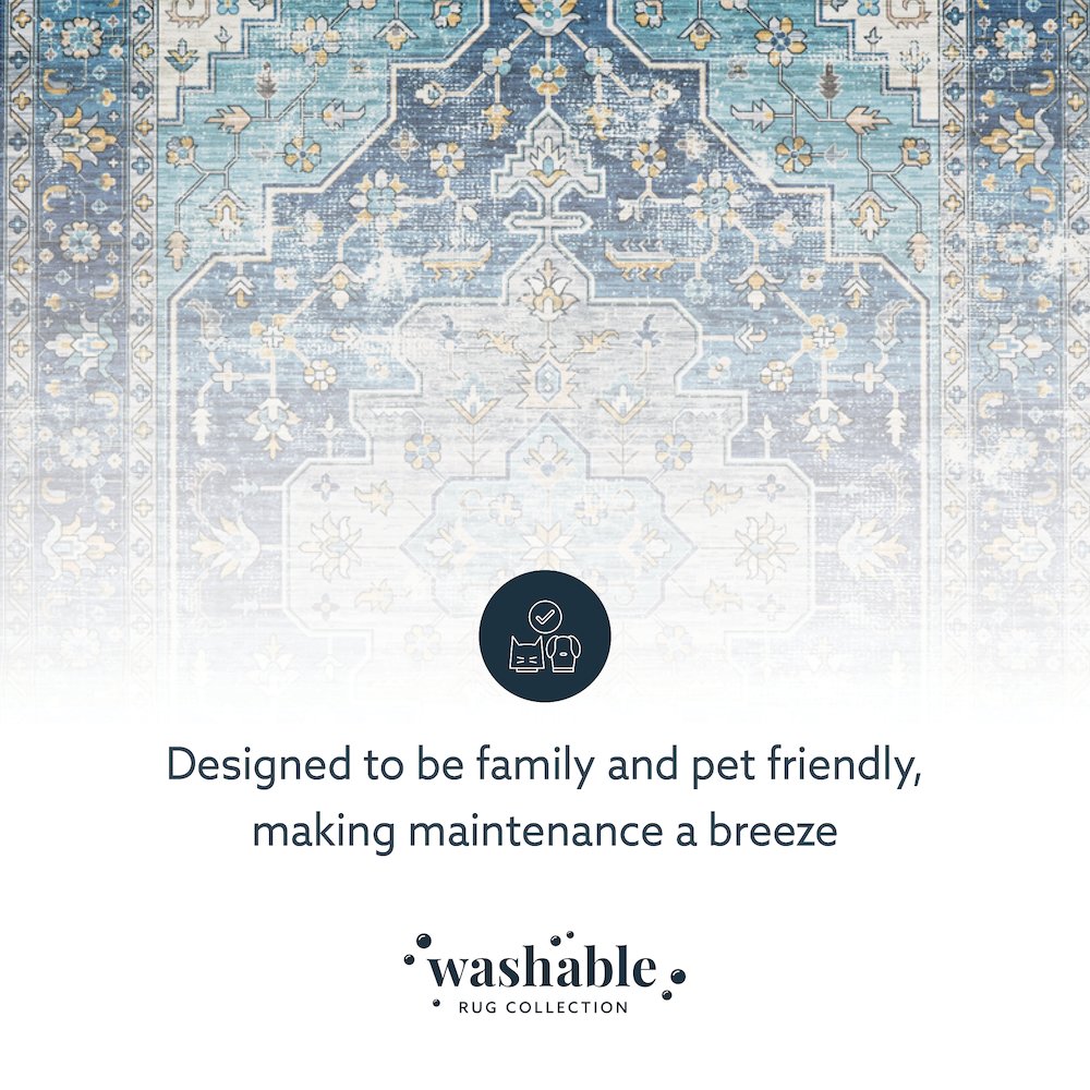Washable Sariah Teal/Ivory 5x7, Rug. Picture 5
