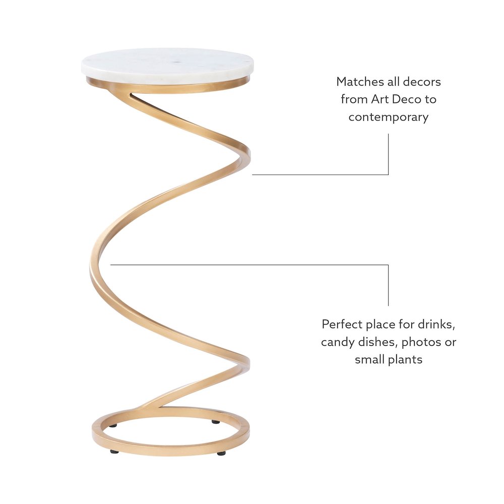 Rian Spiral Drink Table White Marble. Picture 6